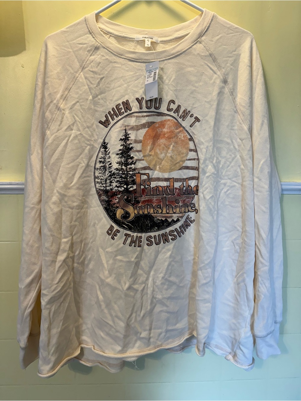 Maurices Cream Long-Sleeve Graphic Tee with Sunset Print
